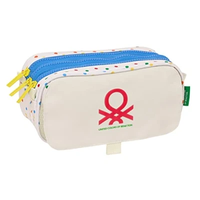 Imagen de Safta BENETTON Topitos Portatodo Triple Big, Estuche Infantil, Niño, Ideal para Niños de 5 a 14 Años, Cómodo y Versátil, Calidad Resistencia, 21.5x8x10 cm, Color Blanco roto