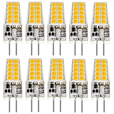 Imagen de Pack de 10 bombillas LED G4, 2700 K, blanco cálido, repuesto para halógenas 20 W/35 W, 12 V, no regulable, ángulo luz 360, 3 300 lúmenes, 20.000 horas
