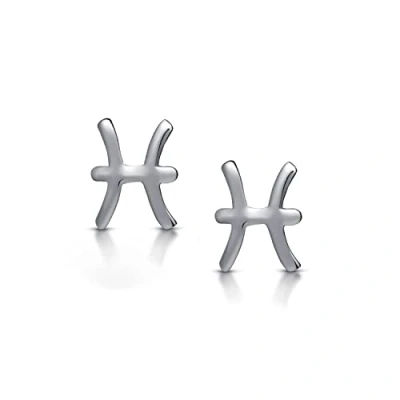 Imagen de Amberta Pendientes de Botón para Mujer en Plata Ley 925 con Signo Zodiaco Piscis
