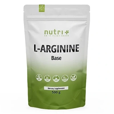 Imagen de Nutri + L Arginina Base en Polvo 500 g Alta Dosis Fermentación de Vegetal Pura Vegano Neutro sin Aditivos