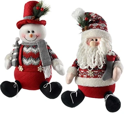 Imagen de WeRChristmas Figura de Sentado Papá Noel Muñeco Nieve Navidad decoración, 30 cm, Color Rojo/Gris, Juego 2