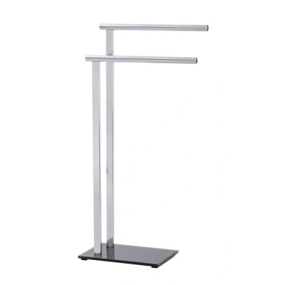 Imagen de WENKO toallero y Perchero Lava, con 2 Brazos, combinación de Tubo Redondo Cuadrado Acero Inoxidable Brillante Placa Base Vidrio Seguridad Pesado, 42 x 81 20 cm