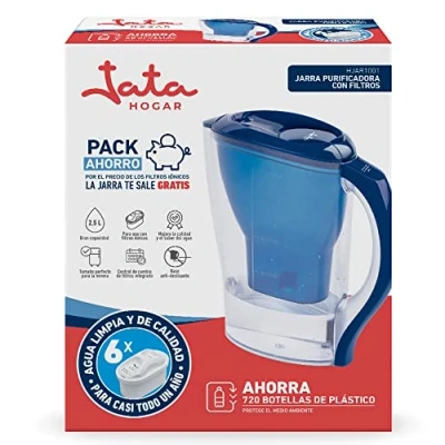 Imagen de Jata Hogar HJAR1001 Jarra con filtro de Agua 2,5 litros. Incluye 6 cartuchos iónicos. Reduce la cal, cloro y residuos cobre. sabor pureza.