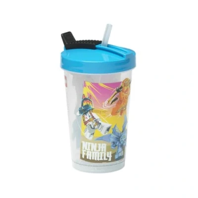 Imagen de Room Copenhagen LEGO Taza con pajita Hidratación divertida y funcional para niños aislada reutilizable pajita, tapa gráficos Ninjago, transparente/azul