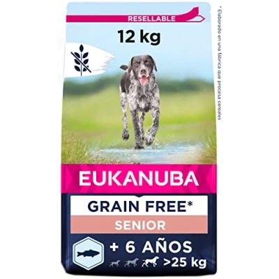 Imagen de Eukanuba Alimento para Perros sin Cereales con Pescado Azul Razas Grandes y Muy Grandes, Seco de Edad Avanzada, Senior, 12kg