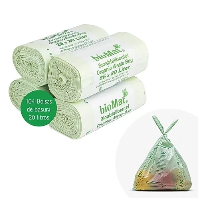 Imagen de bioMat Bolsas de Basura Compostables 20l con Asas, 104 Bolsas, Certificado DINplus, Climáticamente Neutro
