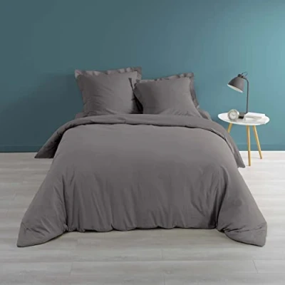 Imagen de Douceur d&#039;Intérieur Funda nórdica (260 x 240 cm) Percalina Antracita, Percal de Algodón