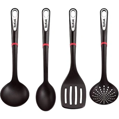 Imagen de Set utensilios cocina Tefal Ingenio Premium K206S414, Cuchara, Cuchara colador, Espátula, Cucharón, Sin PBA, Negro
