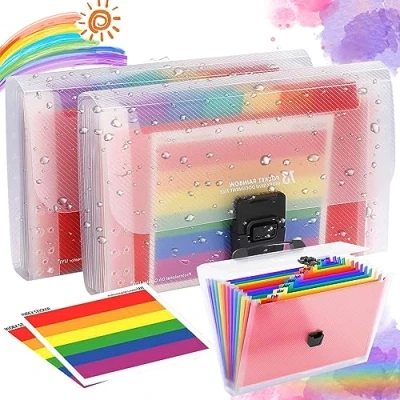 Imagen de 2 Piezas Organizador de Recibos Portátil 13 Bolsillos, Carpetas Archivos Expandibles A6, Bolsillos Archivos, para Facturas, Tarjetas, Cupones