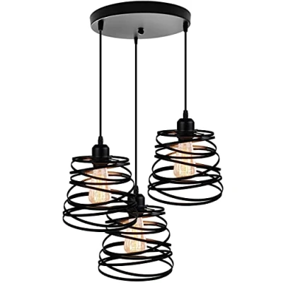 Imagen de iDEGU 3 Luces Lámpara de Techo Moderna Creativa Diseño en Espiral Cascada Estilo Vintage Metal E27 Colgante para Dormitorio Salón, 20 cm, negro