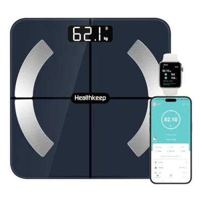Imagen de Báscula Grasa Corporal de Baño Wireless Digital Analizar Más 13 Funciones, Monitores Composición Máximo 180kg para Andriod y ios, Vidrio templado, Negro