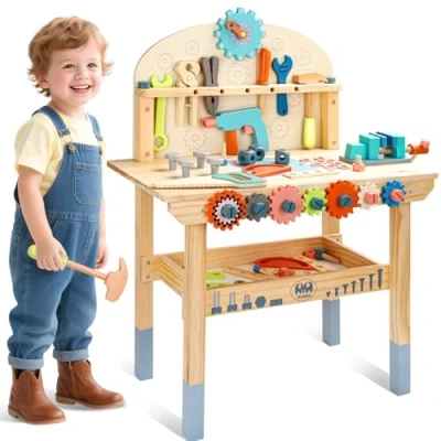 Imagen de medoga banco de herramientas para niños, trabajo juguete, madera, con juego herramientas, construcción juguete niños y