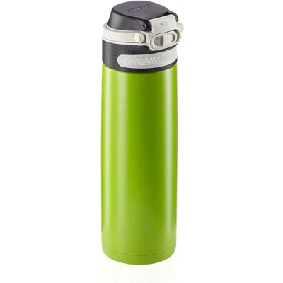Imagen de Leifheit Vaso térmico Flip (600 ml) con tapón de rosca, taza hermética bloqueo adicional contra fugas, termo portátil, uso una mano, verde