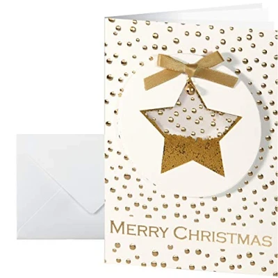 Imagen de SIGEL DS059 Juego de tarjetas navideñas 3D hechas a mano, 10 unidades, con sobre, DIN A6, aplicaciones como confetis dorados y lazo, &quot;Confetti Star&quot;, ideal para imprimir