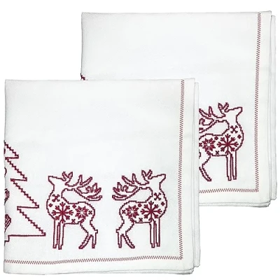 Imagen de Ragged Rose Servilletas, Algodón, Bordado Rojo de Navidad, 40 x cm