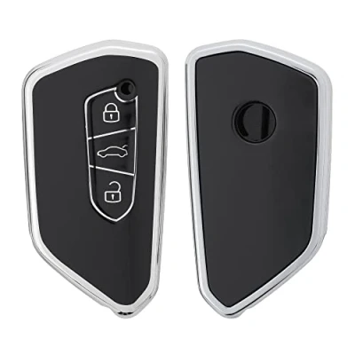 Imagen de kwmobile Carcasa para Mando Compatible con VW Golf 8 Llave de Coche 3 Botones Funda Llaves TPU Negro/Plata