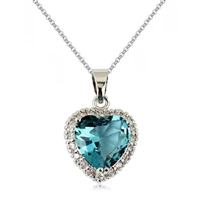 Imagen de Crystalline Azuria Mujer 18ct Chapado en Oro Corazón Collar con Colgante Azul Aguamarina simulada Cristales de Zirconia 45 cm para y Niña