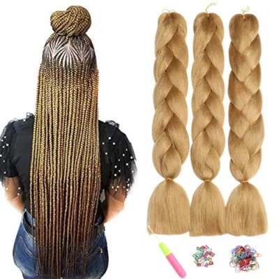 Imagen de Kanekalon Extensiones de Pelo Trenzas Africanas, Showjarlly 24&quot; Africanas Extensiones, 3 Piezas/Lote Sintetico Crochet Para 27#