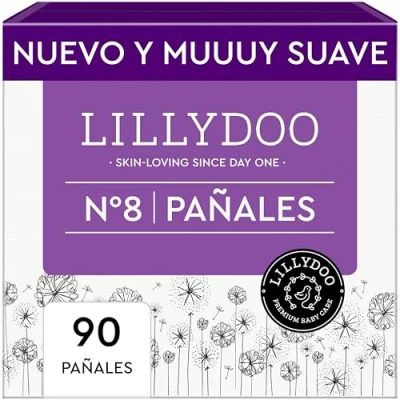 Imagen de Pañales LILLYDOO delicados con la piel talla 8 (17+ kg), caja mensual (90 unidades), protección contra fugas, suaves, sin perfumes ni lociones y dermatológicamente probados