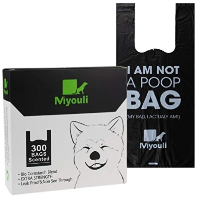 Imagen de Miyouli 300 Bolsas Biodegradables Caca Perro, 100% a Prueba de Fugas Extra Grueso Ecológicas Bolsa Excremento Perro con Asas,Perfumado Viento Oceánico