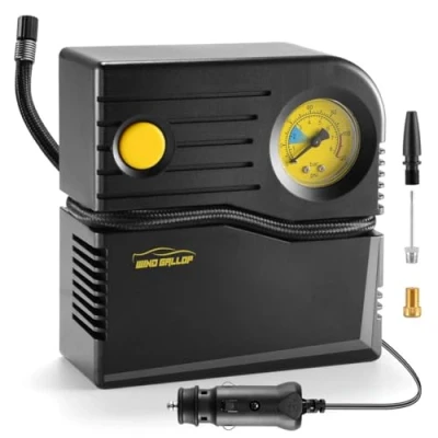 Imagen de WindGallop Compresor Aire Portatil12v Inflador Ruedas Coche Hinchador Electrico Bicicleta Mini de Portatil Bomba con Manómetro Neumáticos y Adaptadores Válvulas (Amarillo)