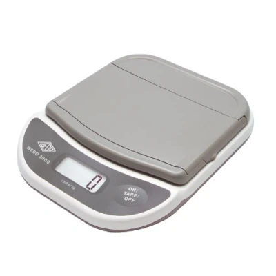 Imagen de Wedo 0502000 Báscula digital para correo (entre 2000 y 1 g, bandeja abatible), color blanco gris