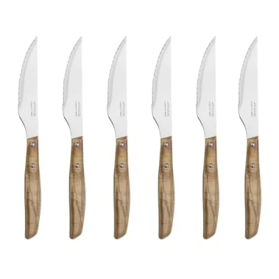 Imagen de Arcos Serie Cuchillos de Mesa Set 6 Chuleteros Acero Inoxidable NITRUM 110 mm Mango Madera comprimida Color marrón