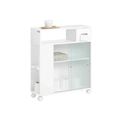 Imagen de SoBuy BZR117 W Estantería Estrecha para Baño Armario Móvil Multifuncional de Almacenaje con 2 Puertas 1 Papel Higiénico Soporte y Estantes Blanco 60 x 20 71 cm ES