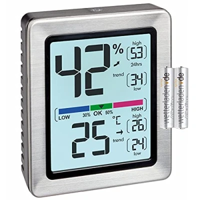 Imagen de TFA Dostmann Exacto 30.5047.54 Termohigrómetro digital con sensor de precisión (plateado batería)