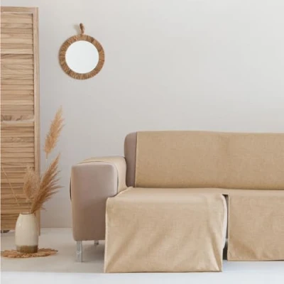 Imagen de GAMUSI Funda Sofa Chaise Long Impermeable Antimanchas Cubre sofá Longue 200 cm Brazo Izquierdo, Color Crudo