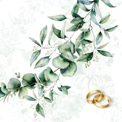Imagen de ti flair 20 servilletas con anillos dorados en hojas verdes, eucalipto, boda, matrimonio, decoración de mesa, decoupage, técnica servilletas, 33 x cm