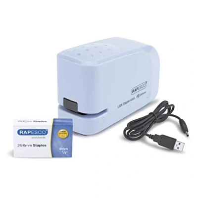 Imagen de Rapesco 1452 626EL Grapadora Automática USB/Batería con 1000 Grapas 26/6mm, Capacidad para 15 Hojas, Celeste
