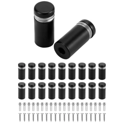 Imagen de QWORK® 20 piezas Tornillo de publicidad acero inoxidable, 12x25 mm, soportes vidrio para carteles montaje en pared, con tornillos, negro