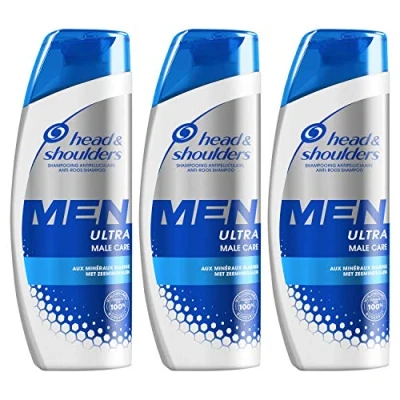 Imagen de Head &amp; Shoulders Men Ultra Male Care Shampoing Antipelliculaire, Pour un Cuir Chevelu Propre, Aux Minéraux Marins, Lot de 3x250 ml