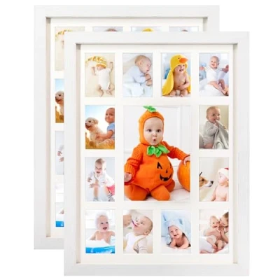 Imagen de GMFrames Marcos de fotos primer año para bebé, marco 12 meses, años escolares, graduación, collage fotos, blanco con paspartú, muestra una foto 5 x 7 pulgadas y doce