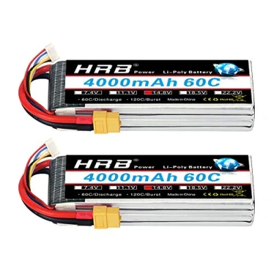 Imagen de HRB 2 baterías 4S Lipo de 14,8 V, 4000 mAh, 60 C, XT60, conector A+, batería para RC Truggy, dron, barco, camión, multirotores, hexacopter, octópteros, aviones