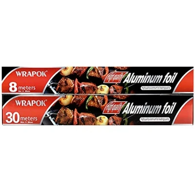 Imagen de WRAPOK 2 x Juego antiadherente de aluminio para cocina Papel hornear resistente combinado asar a la barbacoa, rollo 30 cm my 8 m