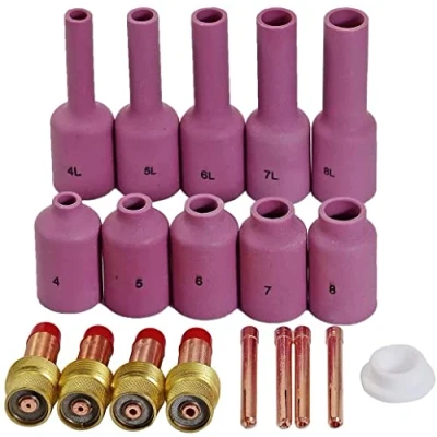 Imagen de RIVERWELD 19pcs Lente de gas TIG 45V24 10N22 (1,0 mm) 45V25 10N23 (1,6 45V26 10N24 (2,4 45V27 10N25 (3,2 Taza cerámica 54N14 No.8 54N15 54N16 No.6 54N17 No.5 para WP 17 1 8 26