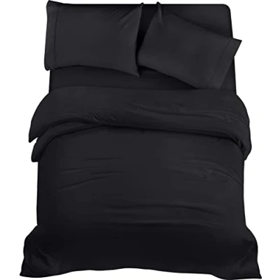 Imagen de Utopia Bedding Funda nordica Cama 135, Sabana Bajera 135x190 y Fundas Almohada (50x75cm) 200x200 Juego de Microfibra cepillada Suave (Negro)