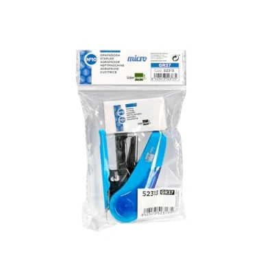 Imagen de Grapadora liderpapel micro con regalo de funda y caja 1000 grapas nº10 capacidad 12 hojas colores surtidos