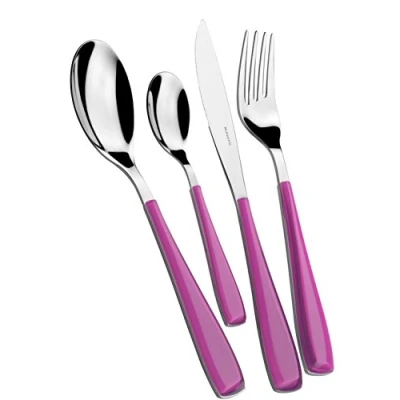 Imagen de BUGATTI, Essenza, Cubertería de 24 piezas en acero inoxidable 18/10 y mango color IRIS. Juego cubiertos para 6 personas compuesto por cucharas, tenedores, cuchillos cucharas café