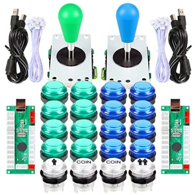 Imagen de EG STARTS 2 Piezas de Arcade LED para jugadores DIY Codificador USB 2X Elipse Óvalo Joystick estilo 20x Botones PC Sistema Windows Raspberry Pi MAME (Azul &amp; Verde)