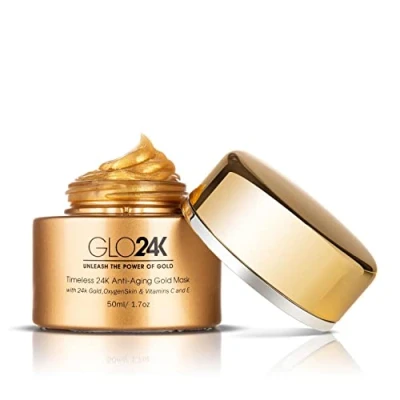 Imagen de GLO24K Máscara de oro antienvejecimiento Timeless 24k con 24k, piel oxígeno y vitaminas C E