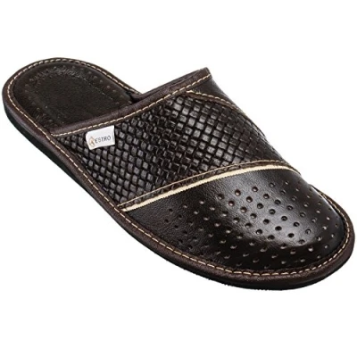 Imagen de ESTRO Zapatillas De Casa Hombre Pantuflas Piel Genuina M66 (Marrón, 42 EU)
