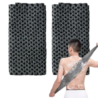 Imagen de Juego de 2 piezas exfoliante japonés para la espalda, paño hombres y mujeres, largo limpieza corporal masaje (negro)