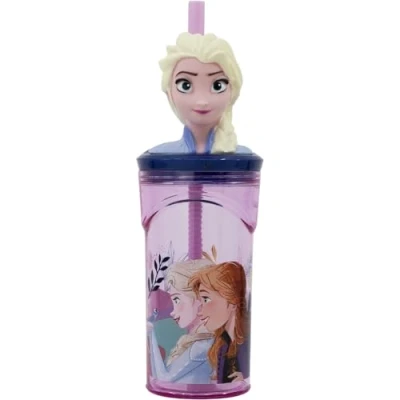 Imagen de CARTOON Vaso con pajita personaje 3D de plástico reutilizable BPA Free capacidad 360 ml (Frozen (1))