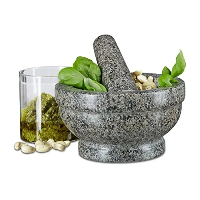 Imagen de relaxdays Mortero Cocina de Mano con Maza, Robusto y Resistente, Granito Pulido, 9 x 17 cm, Gris, cm