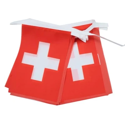 Imagen de AZ FLAG Guirnalda 6 Metros 20 Banderas de Suiza 21x15cm Bandera 15 x 21 cm BANDERINES