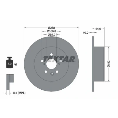 Imagen de TEXTAR PRO 92135903 Disco de freno 288 10 05/08 100 macizo revestido sin perno sujeción rueda, buje rueda TOYOTA: Avensis I Familiar