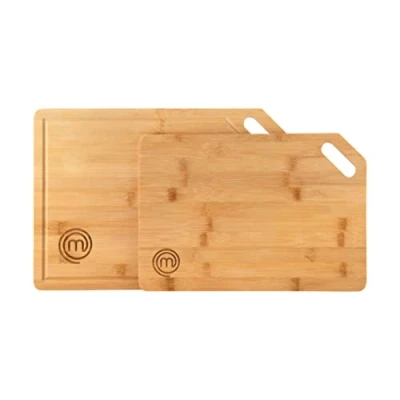 Imagen de MasterChef Tabla de Cortar Cocina, Juego Tablas Bambu para Corte, Carne, Verduras, Embutidos, con Agujeros Colgantes &amp; Ranura Jugos, Sostenible, Alimentos Seguros, Madera